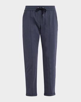 Brunello Cucinelli Monili-Trim Pintuck Tapered-Leg Ankle Sport Pants