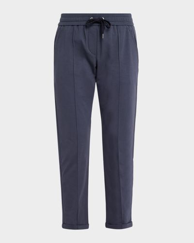 Brunello Cucinelli Monili-Trim Pintuck Tapered-Leg Ankle Sport Pants