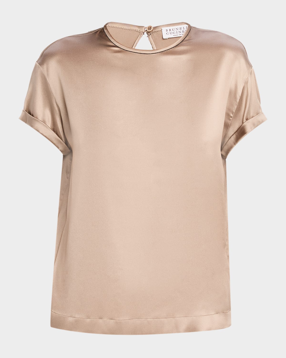 Brunello Cucinelli Monili-Trim Silk Short-Sleeve T-Shirt