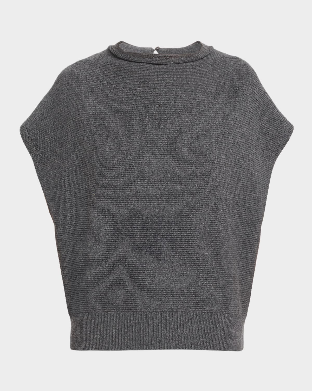 Brunello Cucinelli Monili Mock-Neck Cotton Rib Cap-Sleeve Sweater