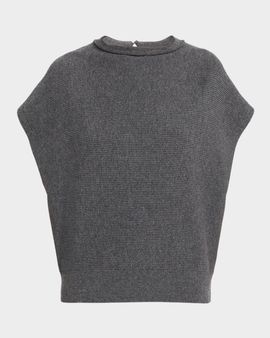 Brunello Cucinelli Monili Mock-Neck Cotton Rib Cap-Sleeve Sweater