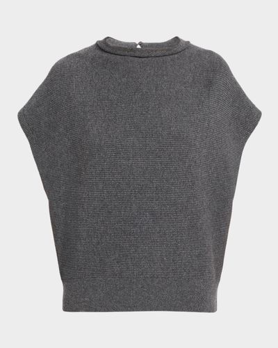 Brunello Cucinelli Monili Mock-Neck Cotton Rib Cap-Sleeve Sweater