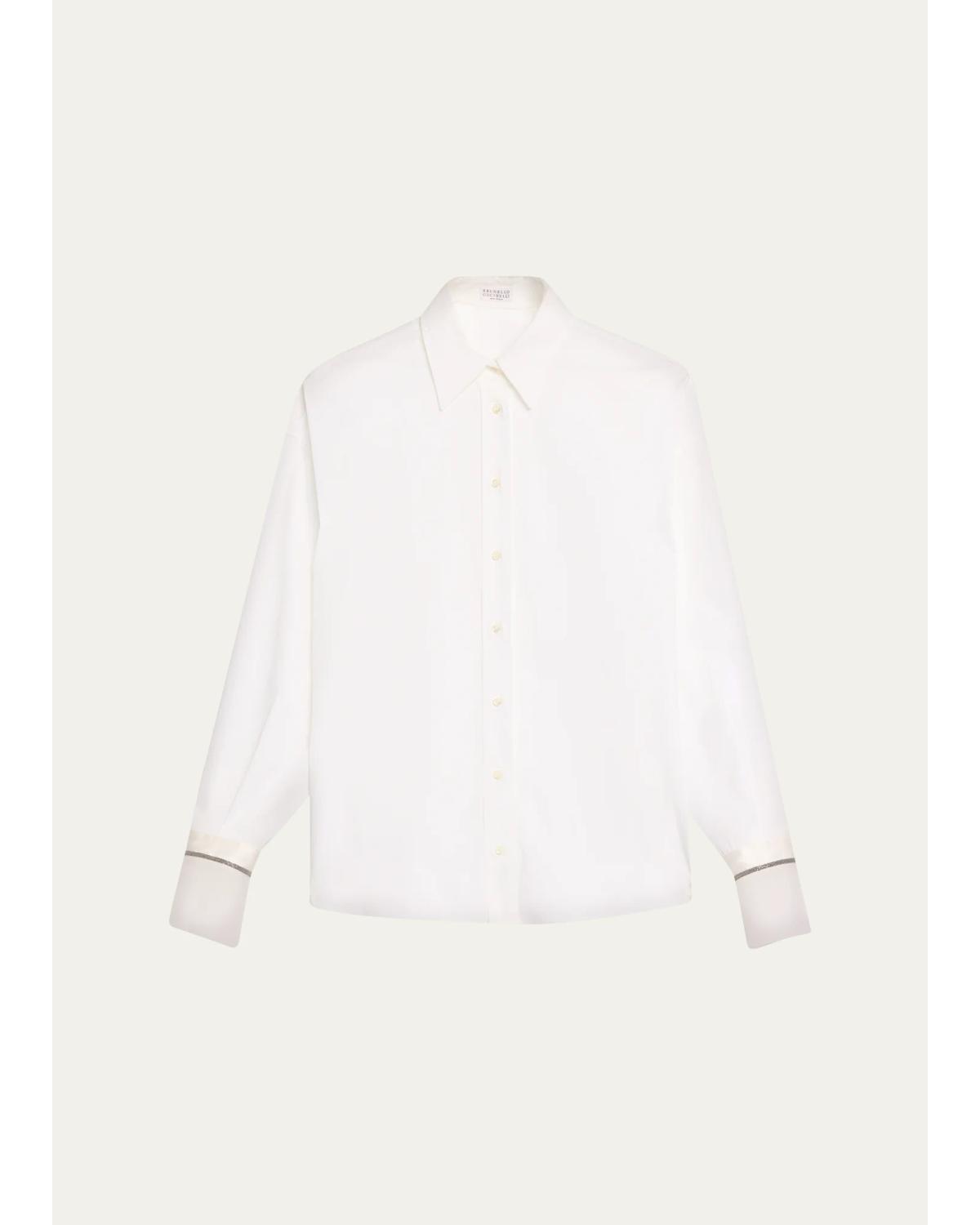 Brunello Cucinelli Monili Sheer-Cuff Cotton Button-Down Shirt