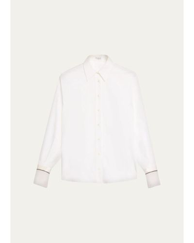 Brunello Cucinelli Monili Sheer-Cuff Cotton Button-Down Shirt