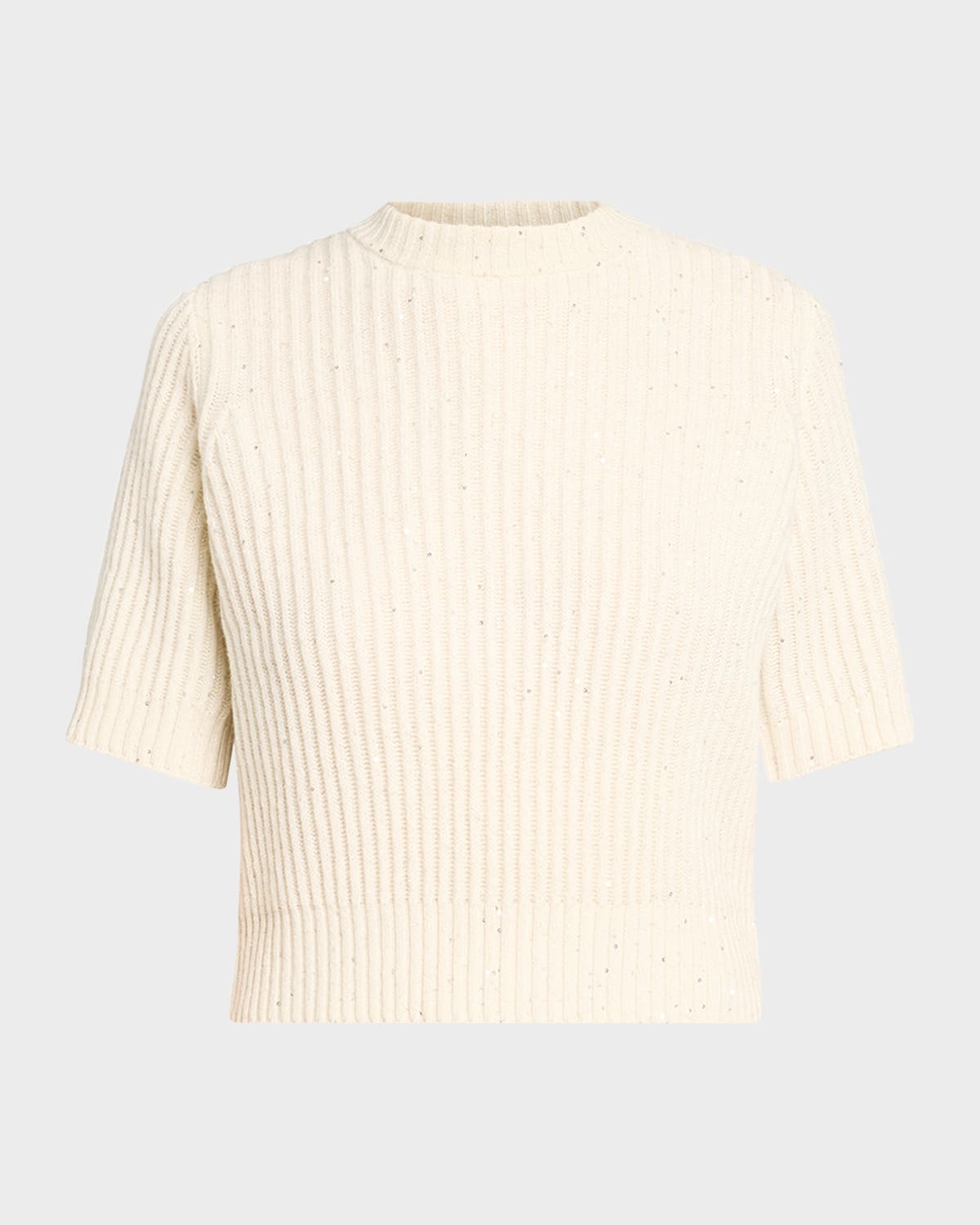 Brunello Cucinelli Paillette Cashmere-Wool Short-Sleeve Sweater
