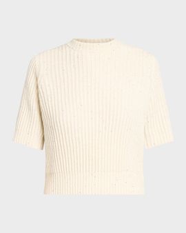 Brunello Cucinelli Paillette Cashmere-Wool Short-Sleeve Sweater