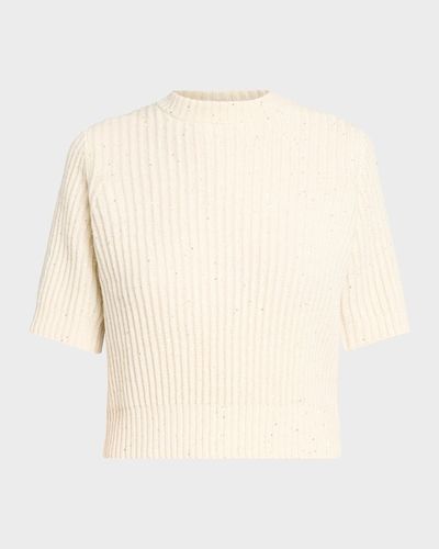 Brunello Cucinelli Paillette Cashmere-Wool Short-Sleeve Sweater