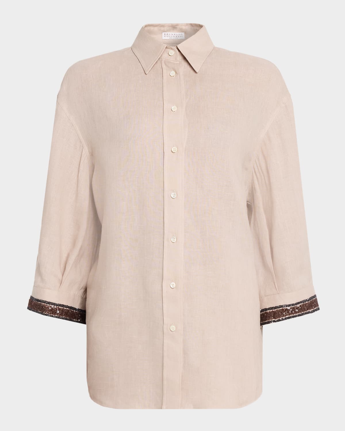 Brunello Cucinelli Paillette Cuffs Linen Button-Down Shirt