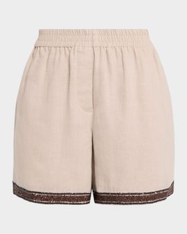 Brunello Cucinelli Paillette Embroidered Linen Bermuda Shorts