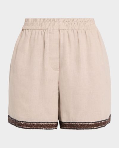 Brunello Cucinelli Paillette Embroidered Linen Bermuda Shorts