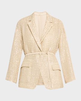 Brunello Cucinelli Paillette Linen-Blend Wrap Blazer Jacket