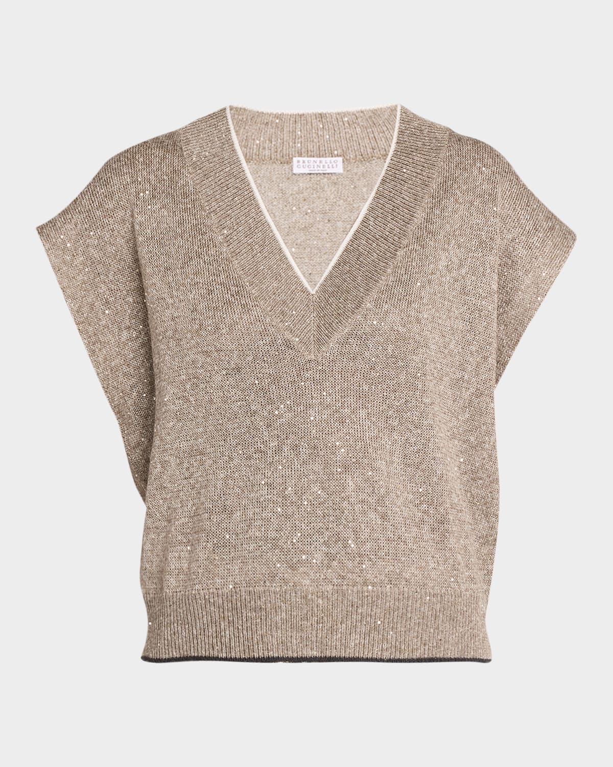 Brunello Cucinelli Paillette Linen-Cotton Knit Vest