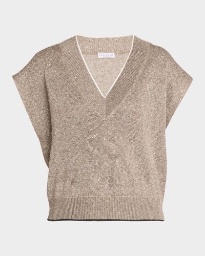 Brunello Cucinelli Paillette Linen-Cotton Knit Vest