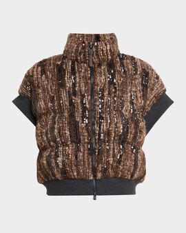 Brunello Cucinelli Paillette Mohair Boucle Padded Vest