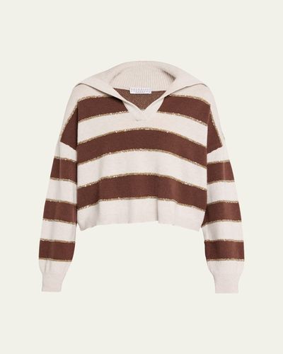 Brunello Cucinelli Paillette Striped Cashmere Sailor Sweater