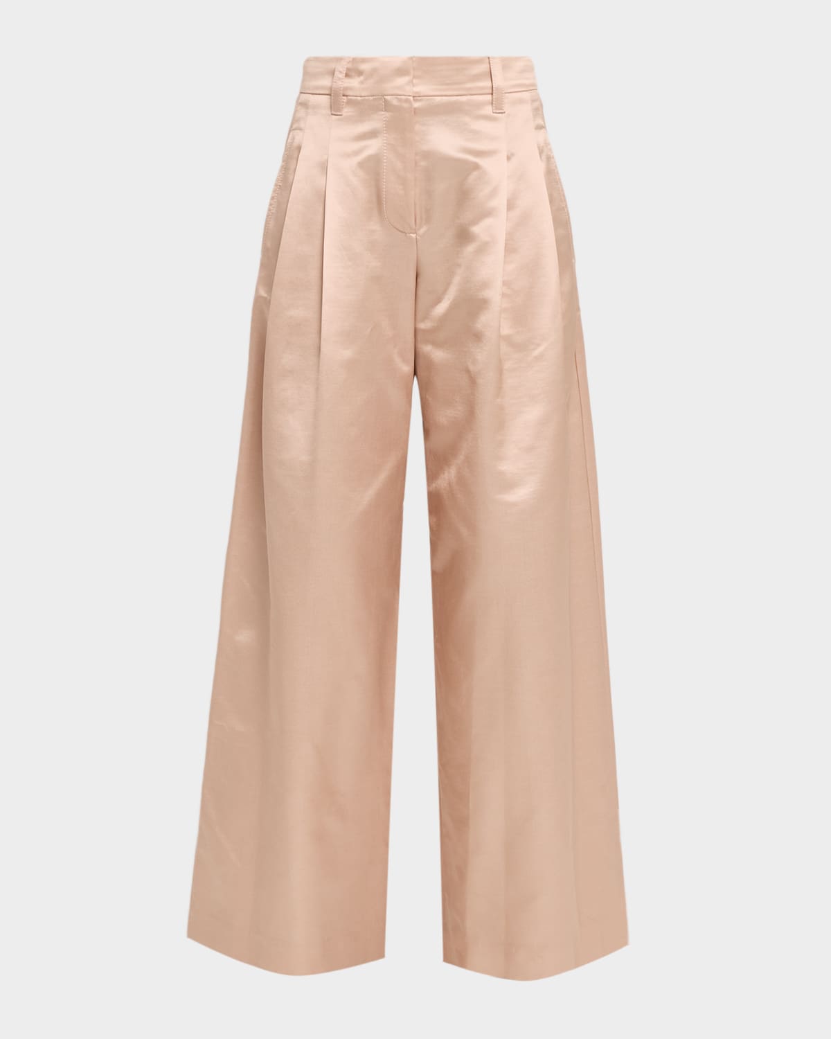 Brunello Cucinelli Pleated Cotton-Silk Wide-Leg Pants