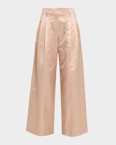 Brunello Cucinelli Pleated Cotton-Silk Wide-Leg Pants