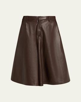 Brunello Cucinelli Pleated Leather Wide-Leg Culotte Pants