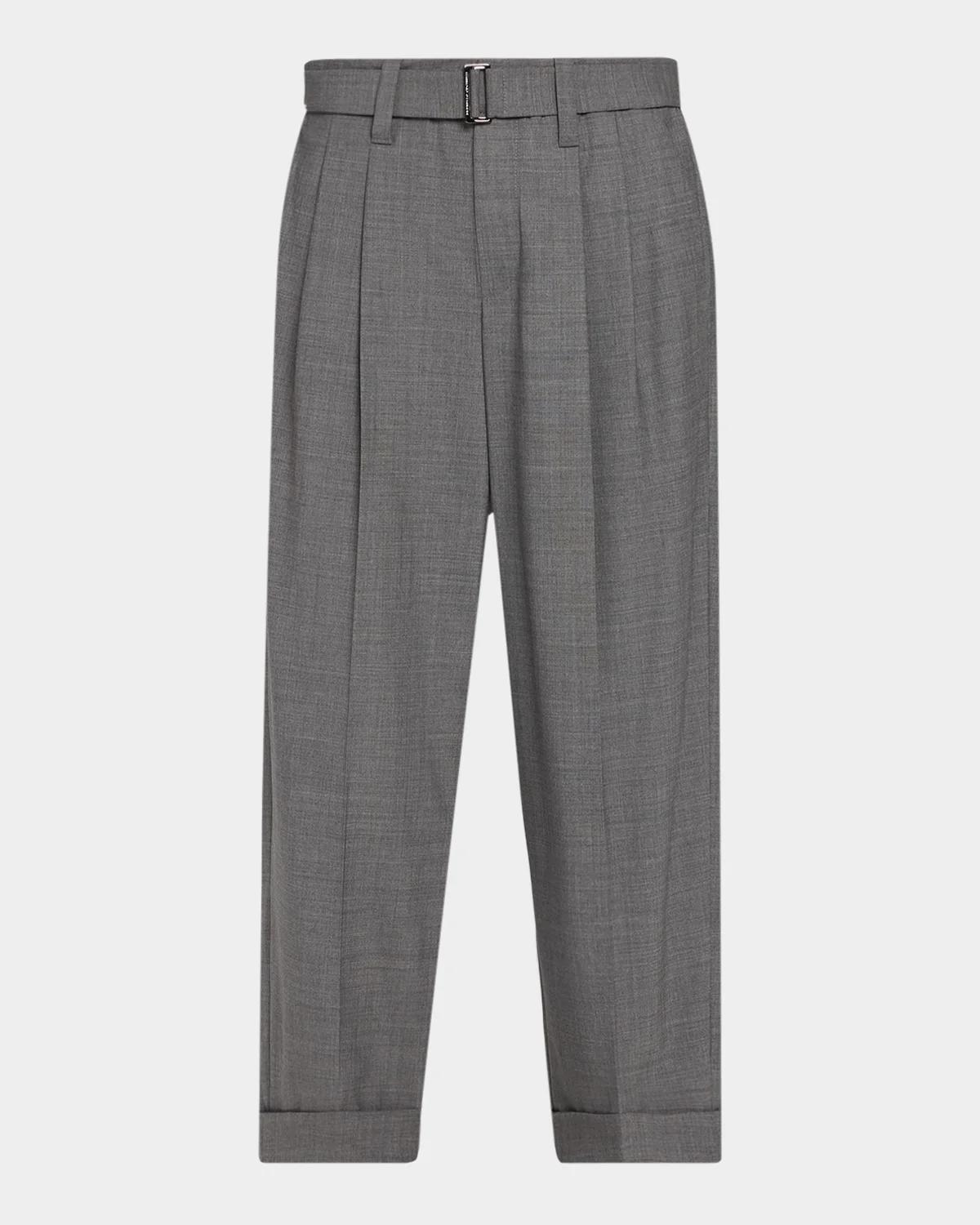 Brunello Cucinelli Pleated Wool Tapered-Leg Ankle Pants With Belt