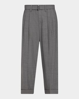 Brunello Cucinelli Pleated Wool Tapered-Leg Ankle Pants With Belt