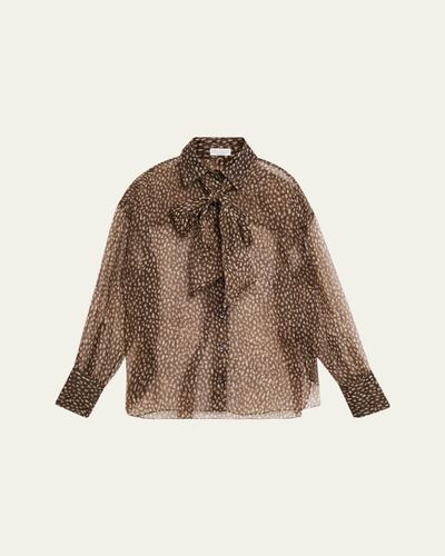 Brunello Cucinelli Pois-Lier Print Long-Sleeve Silk Blouse