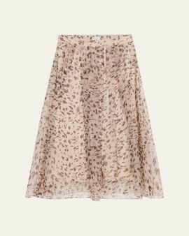 Brunello Cucinelli Printed Silk A-Line Midi Skirt