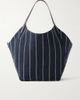 BRUNELLO CUCINELLI Reversible Monili-embellished pinstriped leather-trimmed denim and suede tote - 1