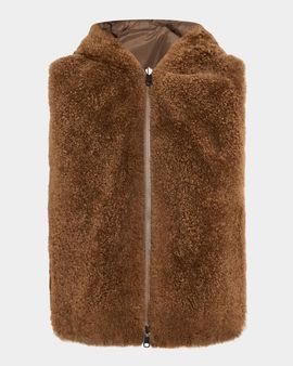 Brunello Cucinelli Reversible Teddy Cashmere Goat Shearling Hooded Vest