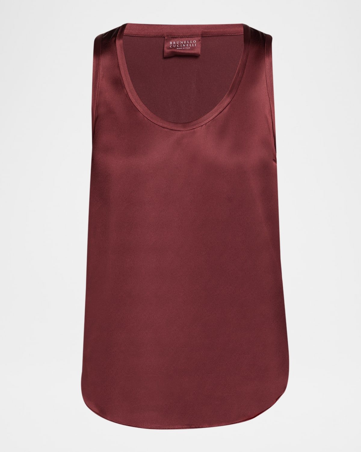 Brunello Cucinelli Scoop-Neck Sleeveless Satin Blouse