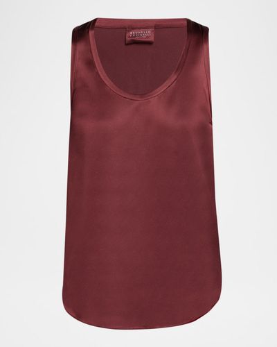 Brunello Cucinelli Scoop-Neck Sleeveless Satin Blouse