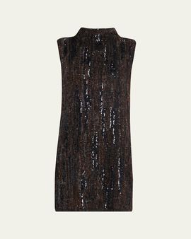 Brunello Cucinelli Sequined Boucle Knit Sleeveless Mini Dress