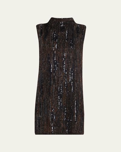 Brunello Cucinelli Sequined Boucle Knit Sleeveless Mini Dress