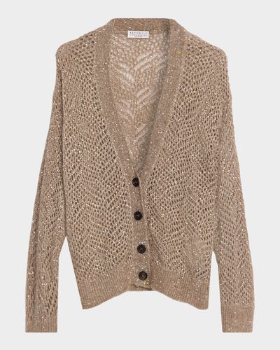 Brunello Cucinelli Sequined Mesh-Knit Cardigan