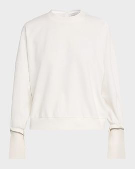 Brunello Cucinelli Sheer Monili Cuff & Cotton Fleece Sweatshirt