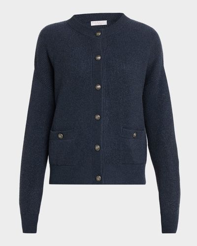 Brunello Cucinelli Shimmering Cashmere-Blend Crewneck Cardigan