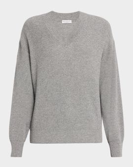 Brunello Cucinelli Shimmering Cashmere V-Neck Sweater