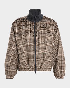 Brunello Cucinelli Shimmering Check Cashmere Bomber Jacket