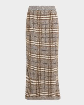 Brunello Cucinelli Shimmering Check Knit Maxi Skirt