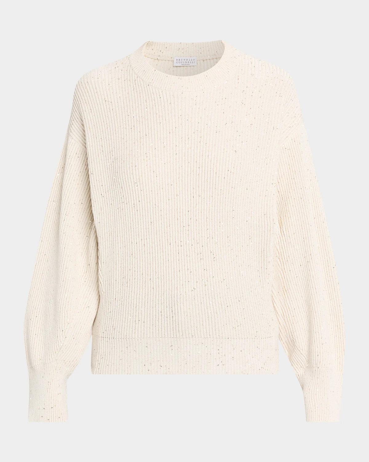 Brunello Cucinelli Shimmering Linen-Cotton Knit Crewneck Sweater
