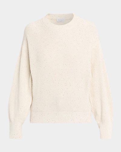 Brunello Cucinelli Shimmering Linen-Cotton Knit Crewneck Sweater