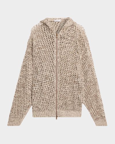 Brunello Cucinelli Shimmering Net Knit Zip Hooded Cardigan