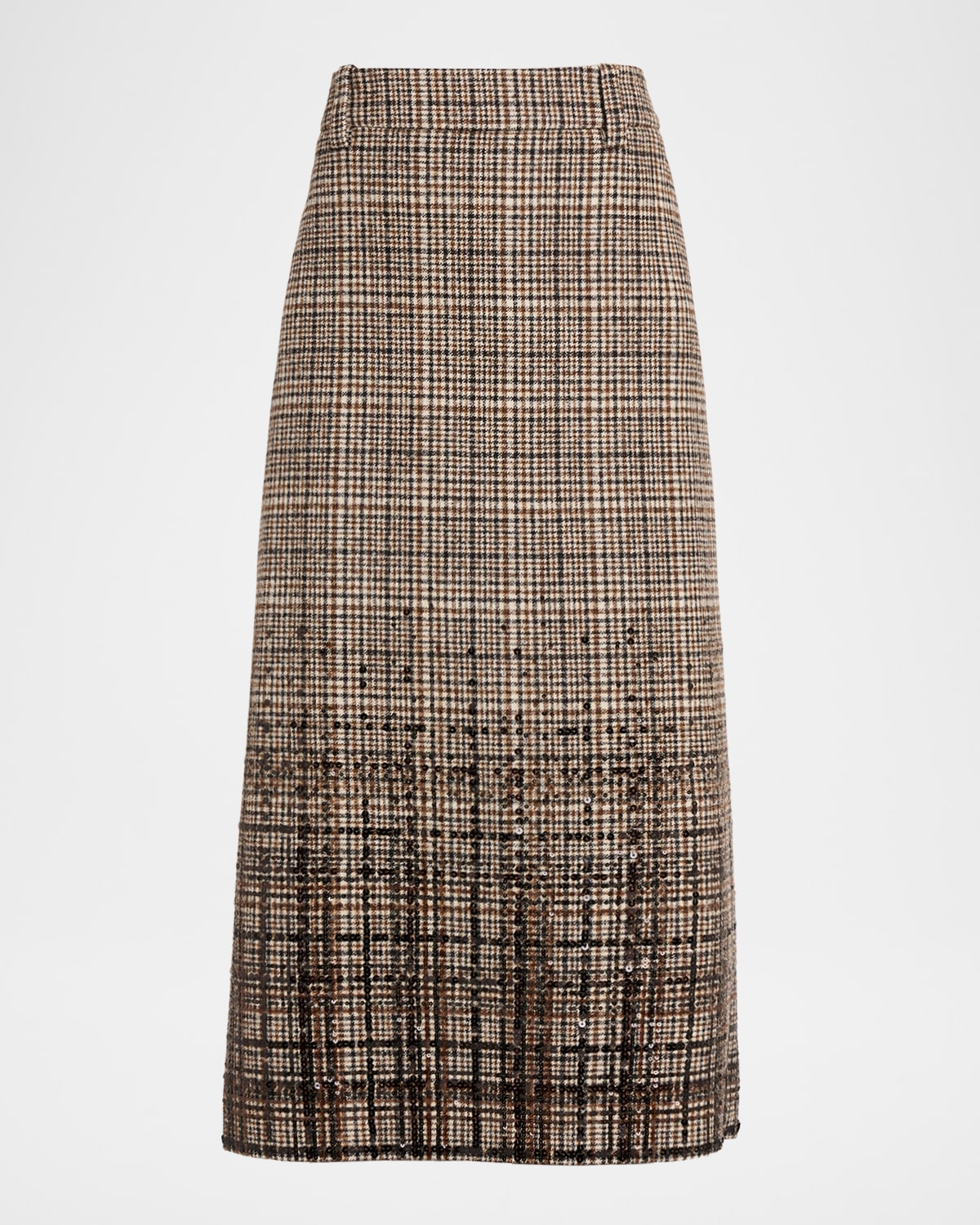 Brunello Cucinelli Shimmering Paillette Check Midi Skirt
