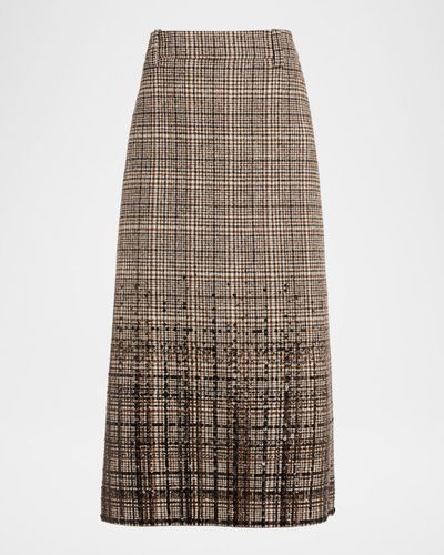 Brunello Cucinelli Shimmering Paillette Check Midi Skirt