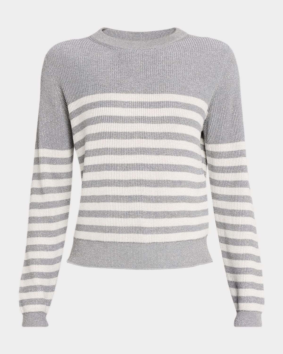 Brunello Cucinelli Shimmering Striped Knit Crewneck Sweater