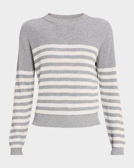 Brunello Cucinelli Shimmering Striped Knit Crewneck Sweater