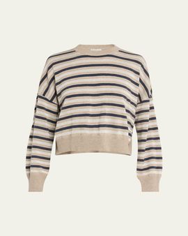 Brunello Cucinelli Shimmering Striped Wool-Cashmere Crop Sweater
