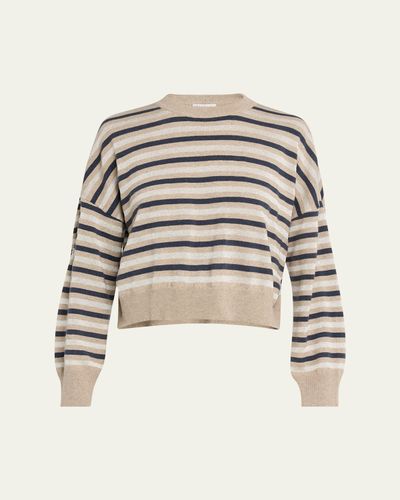 Brunello Cucinelli Shimmering Striped Wool-Cashmere Crop Sweater