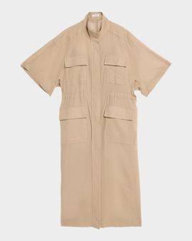 Brunello Cucinelli Short-Sleeve Cotton Utility Midi Dress