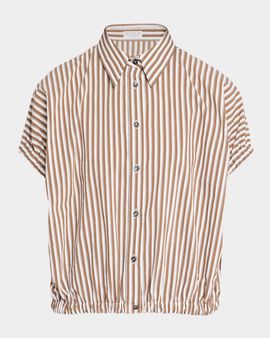 Brunello Cucinelli Short-Sleeve Striped Cotton Poplin Button-Down Shirt