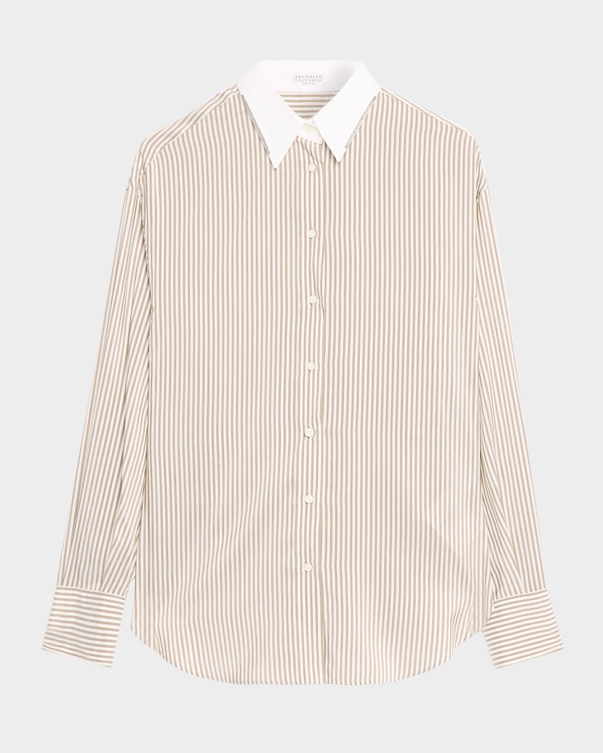 Brunello Cucinelli Silk-Blend Striped Buttoned Shirt